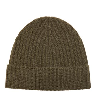 Khaki Ribbed Cashmere Beanie